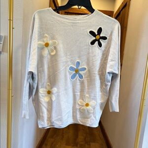 Floral Embroidered Sweater 3/4 sleeves small NWOT